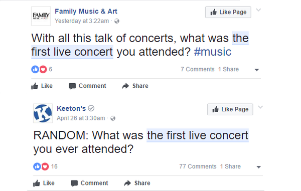 Facebook meme first concert