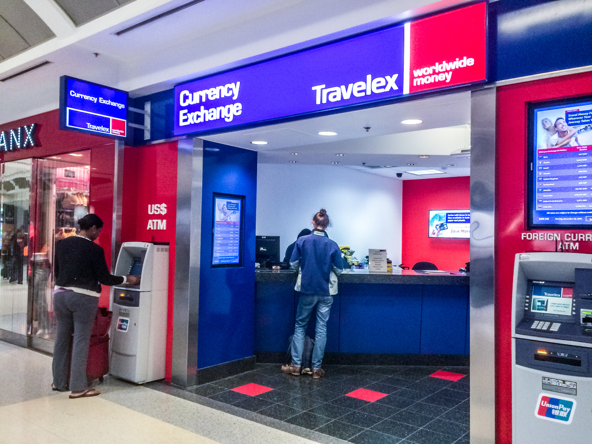 People using ATM and Currency Exchange at Atlanta Airport, USA