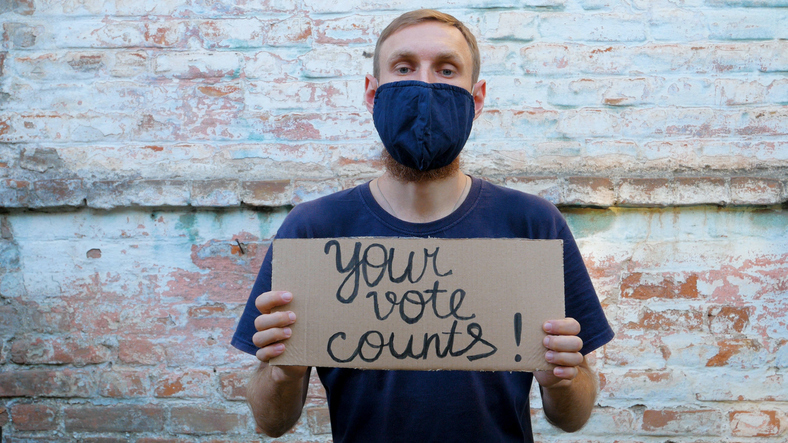 Man shows cardboard with Your Vote Counts sign on brick wall urban background. Voting concept. Political choice.|Monitors woman see thru data|Little girl and sneeze|Lawyer are currently providing legal advice to clients.Legal planning